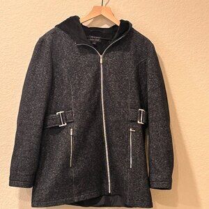 Jones New York Women's Hooded Winter Coat Black with Buckle Accents sz Large